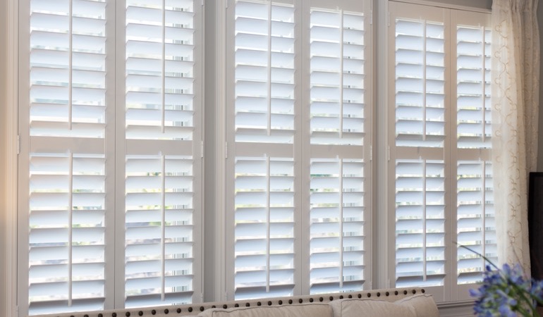 Faux wood plantation shutters in Charlotte